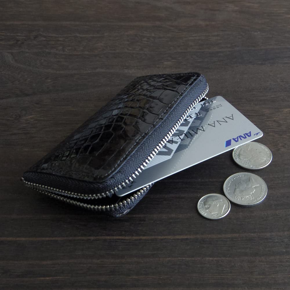 Krokodil Mini Münzfach Echtleder Geldbörse Münzbörse Leder [Laquju] Herren Damen (Sattes Grau)