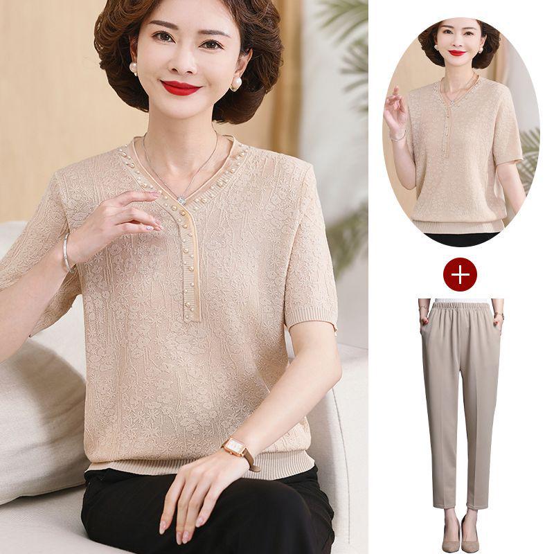 Mom's Summer Ice Silk Short-Sleeve T-shirt for Women 50+