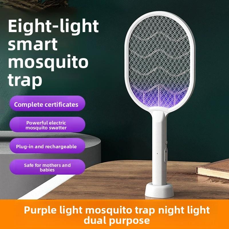 Raqueta eléctrica matamosquitos 2 en 1 recargable por USB lámpara asesina de insectos para hogar