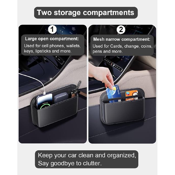 Driver'S Car Storage Bag, Small Car Side Pocket Organizer For Car Seats, Doors And Consoles, PU Leather (Black)