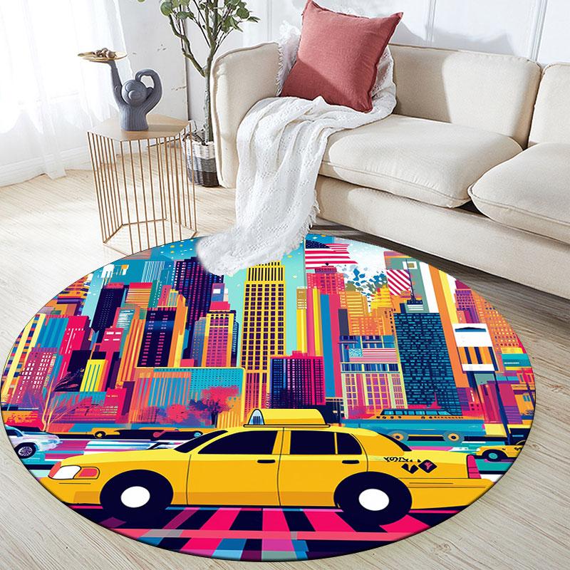 Architecture pattern round rug,Carpet Rug for Living Room Bedroom Playroom ,Non-slip Floor Mat,Holiday Gifts and Birthday Gifts.