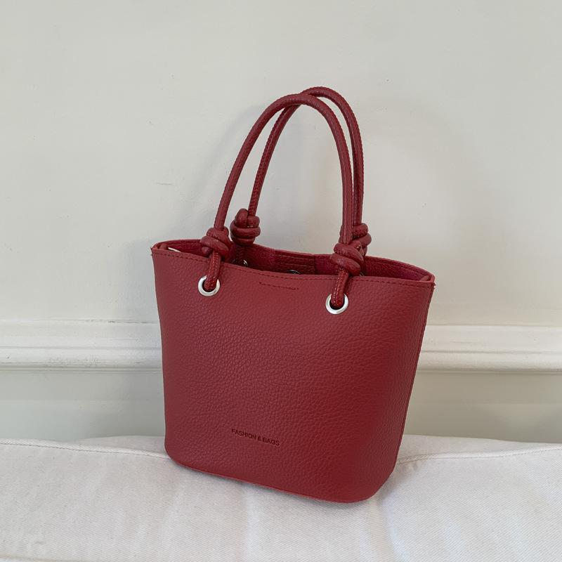 High-end Lychee Pattern Bucket Bag, Hand-held Vegetable Basket Bag, Fashionable Single-shoulder Crossbody Bag