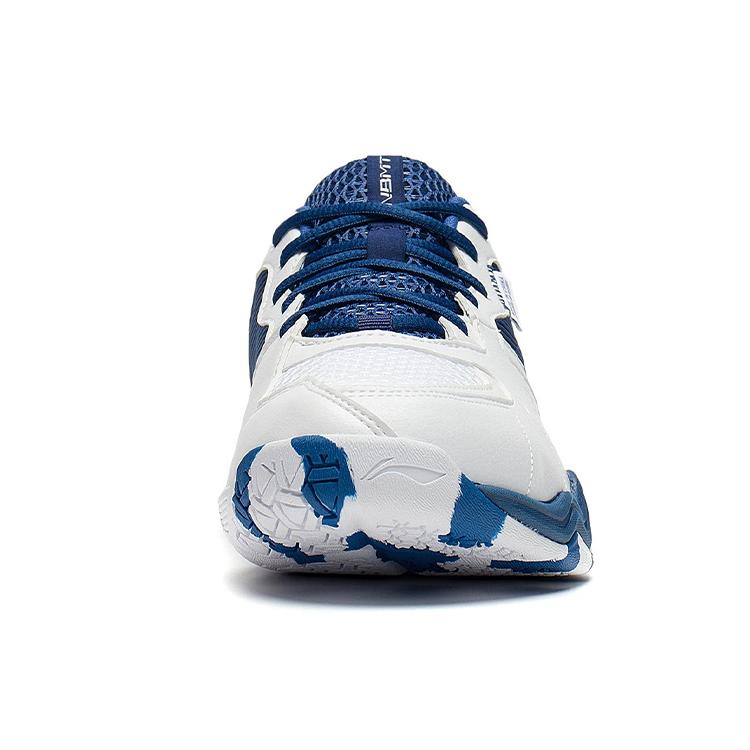New LiNing Sound Waves 2 Cushioned Slip Resistant Abrasion Resistant Low Top Badminton Shoes Unisex White Dark Blue AYTS016-7