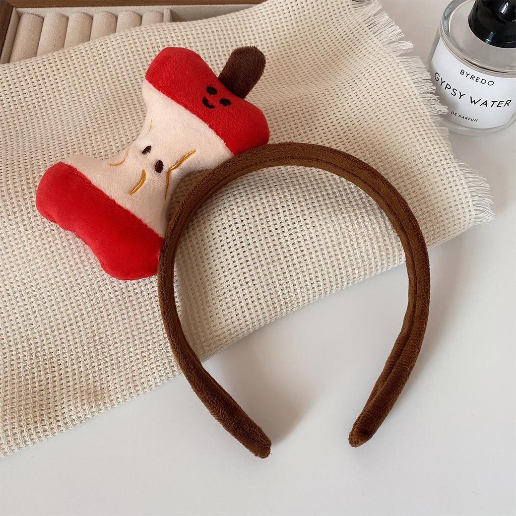 Creative Apple Core Plush Headband - Cute & Funny Fruit Expression for Photo Booths & Performances
