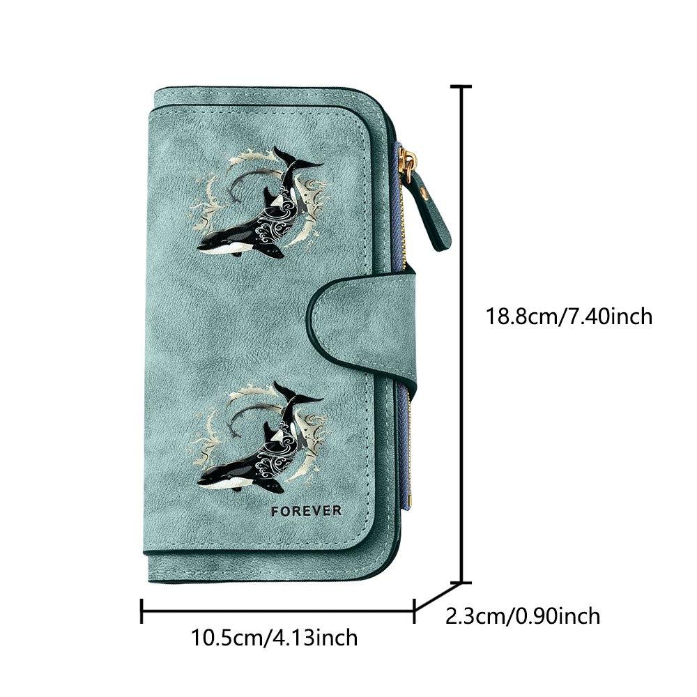 Fashionable Long Wallet with Polar Orca and Water Splash Art Print Design Eye Catching Multifunctional Portable Coin Purse with Clasp Large Capacity