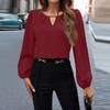 Women's Fashion Casual Solid Color Satin Shirt Casual Pleated Long Sleeve Top
