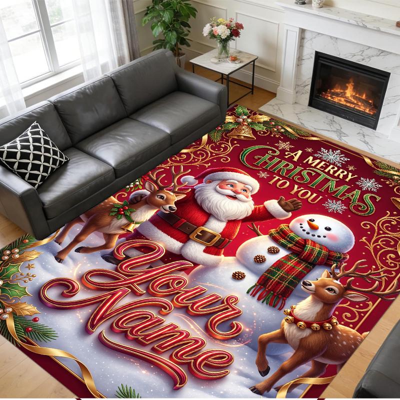 Christmas Custom Name Printed Square Area Rug Soft Non Slip Floor Carpet For Bedroom Holiday Gift