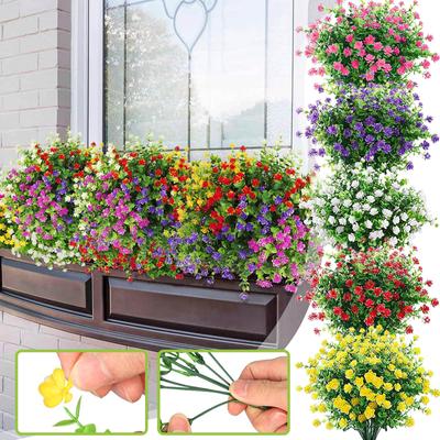 20 Artificial Flowers For Outdoor Home Decoration, UV Resistant Artificial Plastic Green Shrubs For Hanging Garden Porch Window Frame Decoration,
