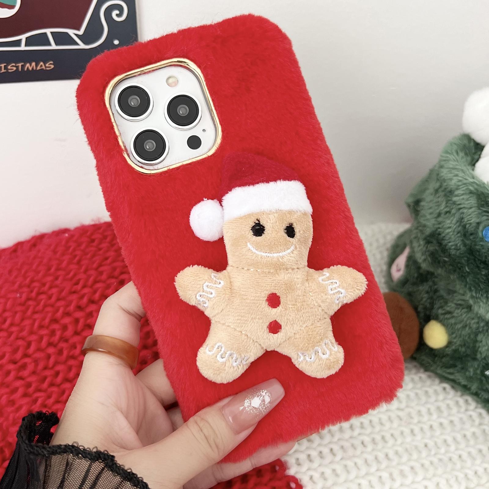 

For iPhone 15 Pro Max Case Christmas Gingerbread Design Plush + TPU Phone Cover A