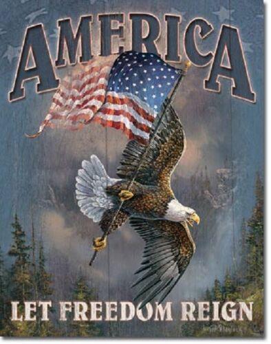 

America Let Freedom Reign Proud American Patriotic Made USA 12x16 Metal Tin SignAluminum 20x30cm（7.8x11.8inch）