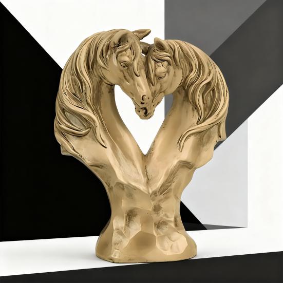 Doppelpferdekopf Figur Liebesherz Pferdekopf Statue Harz Tierskulptur Valentinstag Heim Büro Schreibtisch Dekoration Ornament