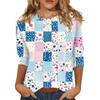 Women's Fashion Casual Three-quarter Sleeve Vintage Floral Print Round Neck Top