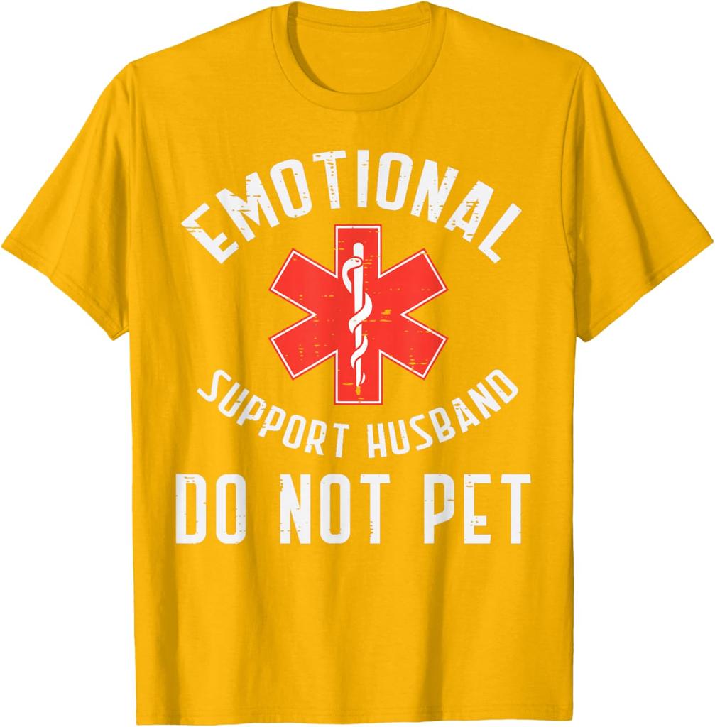 Emotional Support Husband EMS Star Paramedic Graphic Tee Casual Cotton TShirt for Men