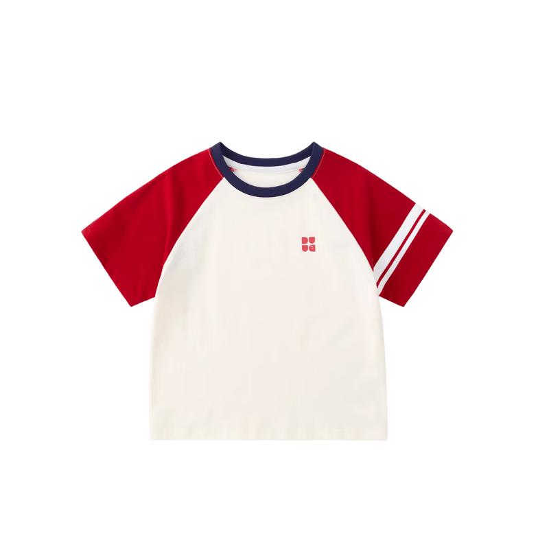 Dudujia 7A Anti-bacterial Kids Color Block Raglan Short Sleeve T-shirt