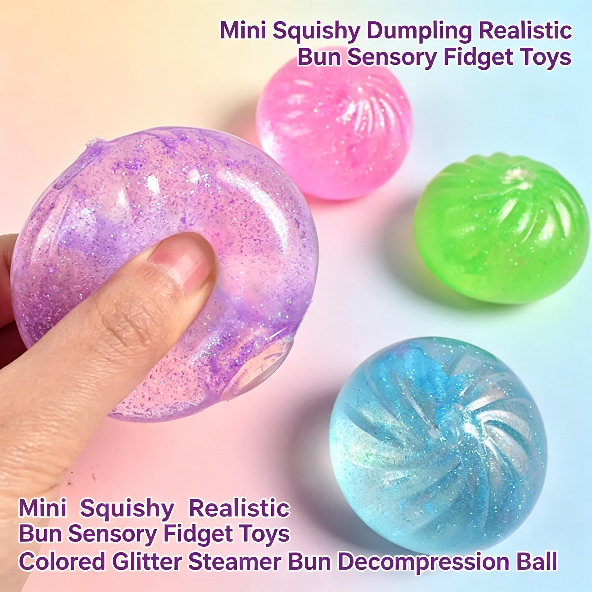 Linyi Toy Car Colored Glitter Mini Steamer Bun Squishy Toy Realistic Dumpling Soft Squeeze Sensory Fidget Toy Stress Relief Decompression Toys