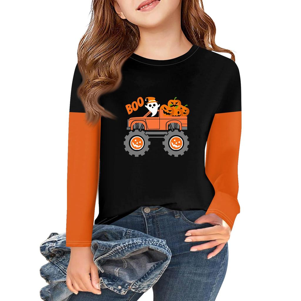 Girls Long Sleeve Halloween Day T Shirts Kids Fall Tops Crewneck Basic Tees 2-11Y