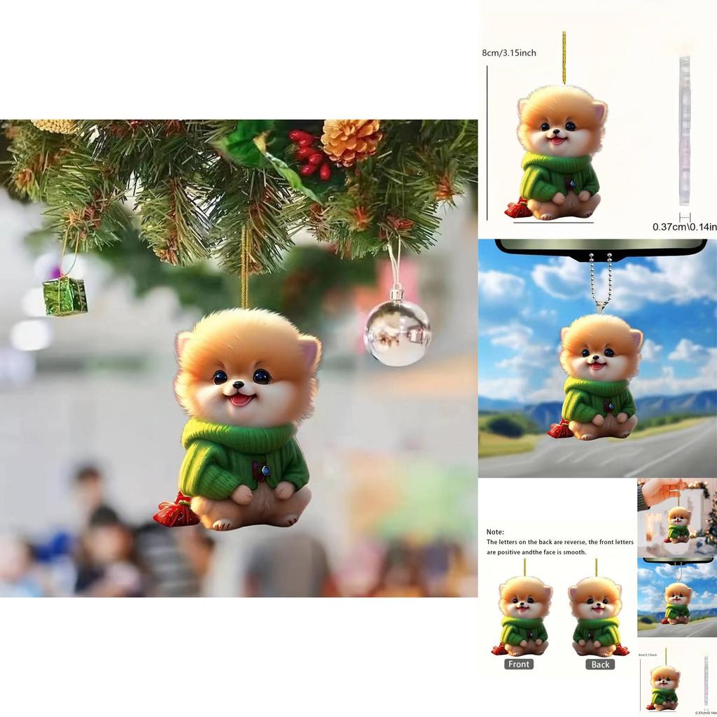 Adorable Plush Dog Acrylic Car Rearview Mirror Hanging Decoration Charm Gift