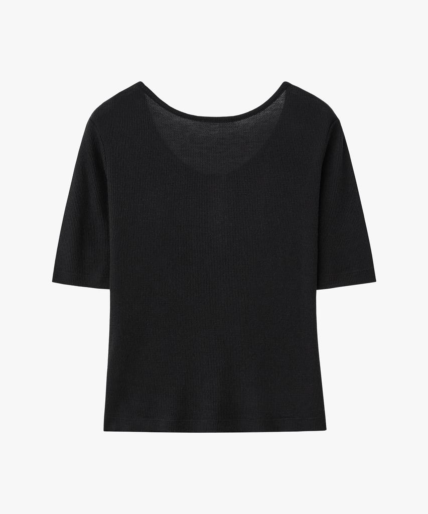 SUARE WOMEN Wool Waffle Two-Way Half Sleeve Black