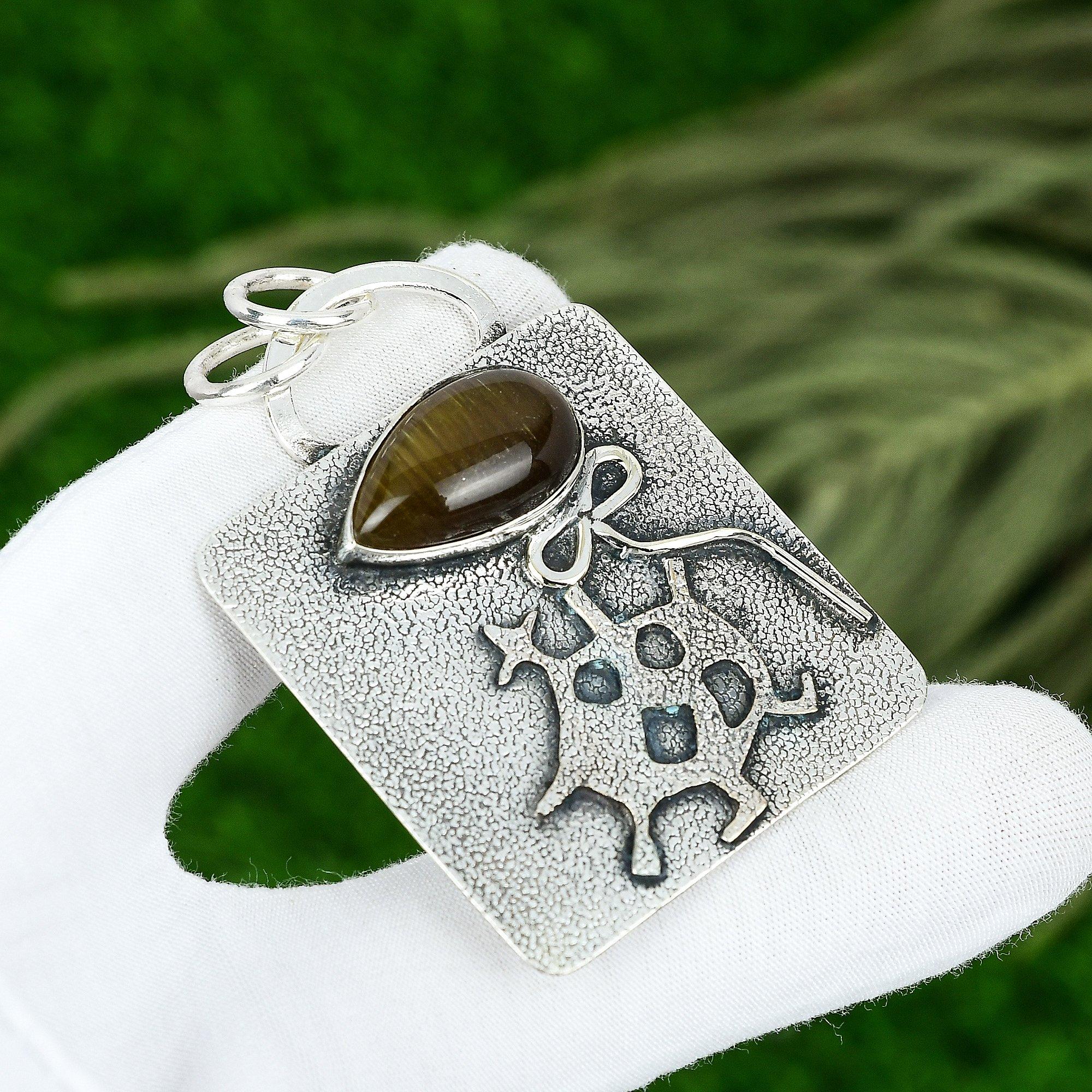 

Friendship Day Sale Sterling Silver Tiger Eye Gemstone Wedding Pendant Jewelry