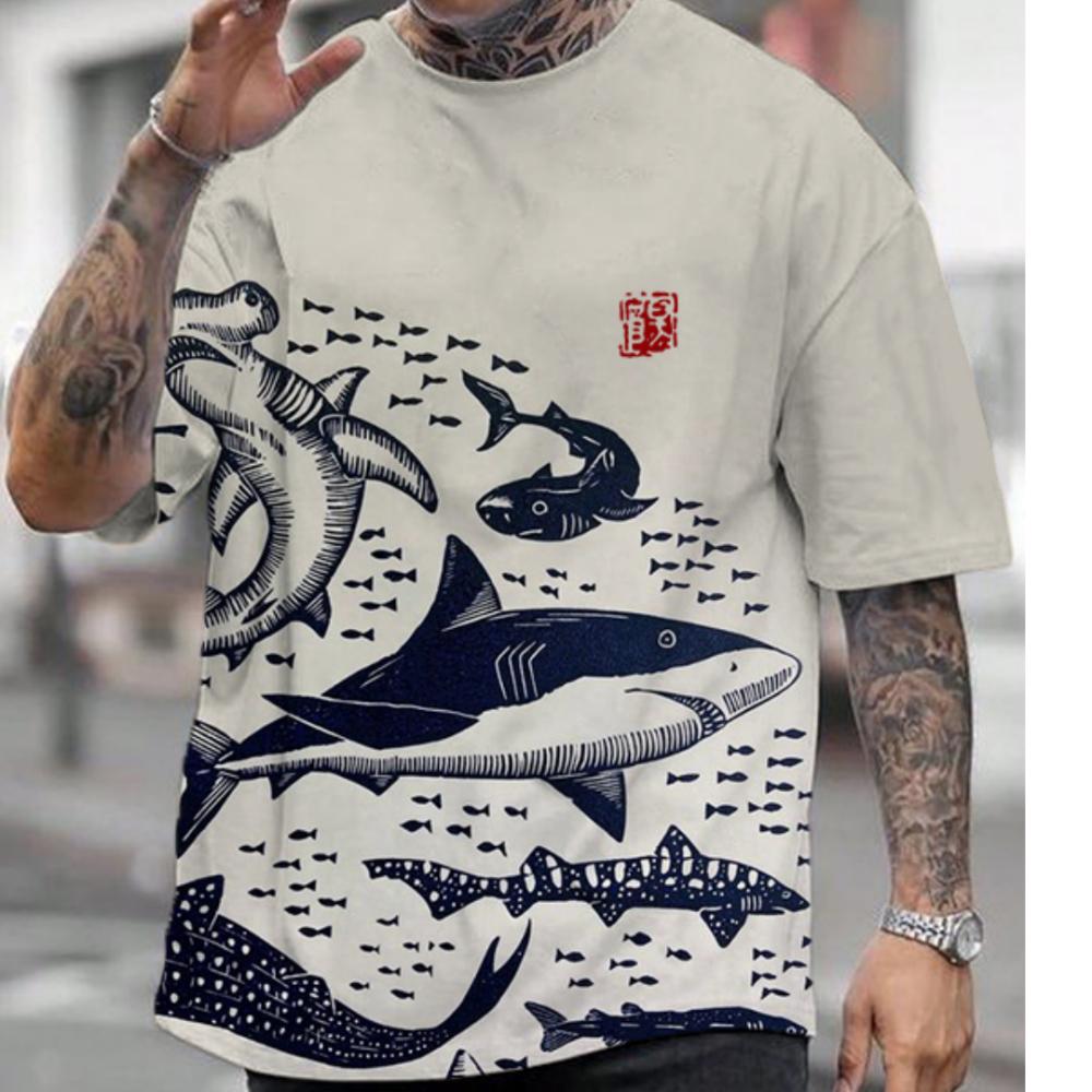 Men T-Shirts Casual Short Sleeve Tops Japanese Style Ukiyoe Graphic Clothing Oversized Summer Apparel Street Male T-Shirts