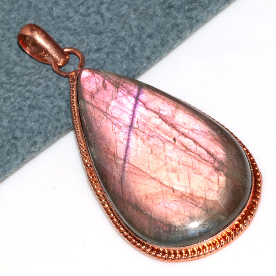 Purple Fiery Labradorite Copper Plated Pendant 2.4" Elegant Gift Trendy Y6q99