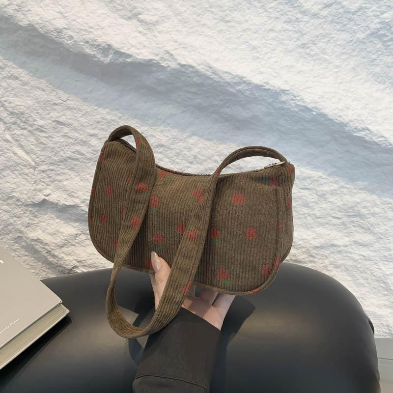 Japanese Literary and Artistic Corduroy Girl Armpit Bag Casual Student Simple Small Fresh Printed Shoulder Bag