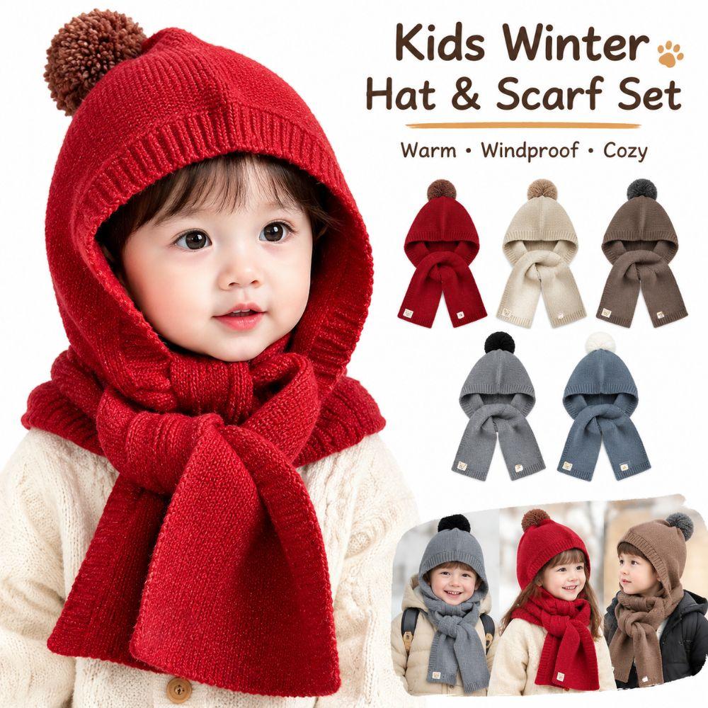 2-in-1 Kids Winter Hat Windproof Ear Protection Hat Cute Knitted Balaclava  Outdoor Wear