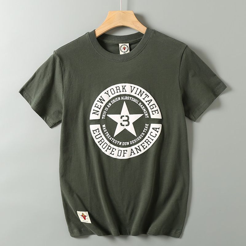 Five-Pointed Star Balance Cargo with Logo Cut off Retro Fashion Brand Short Sleeve T-shirt