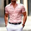 Men Abstract Line Print Lapel Short Sleeve Button Down Shirt