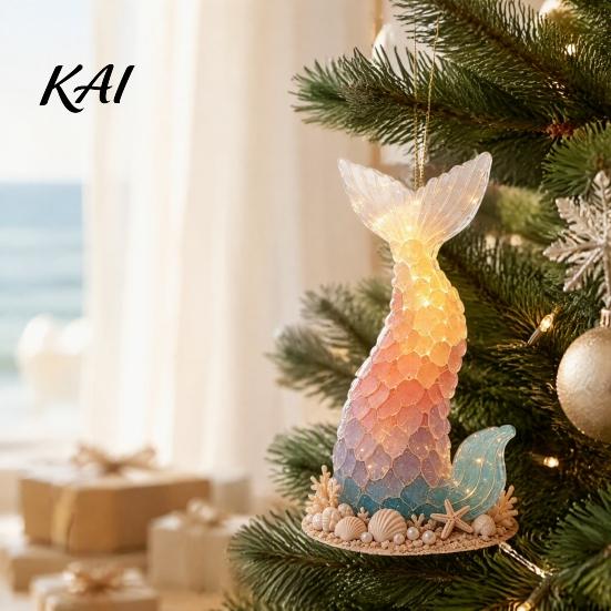 Holiday Celebration Gifts Ocean Theme Christmas Ornaments, 2D Flat Acrylic Hanging Decor with Sea Animal Elegant Tree Accessories Designs, Decorations