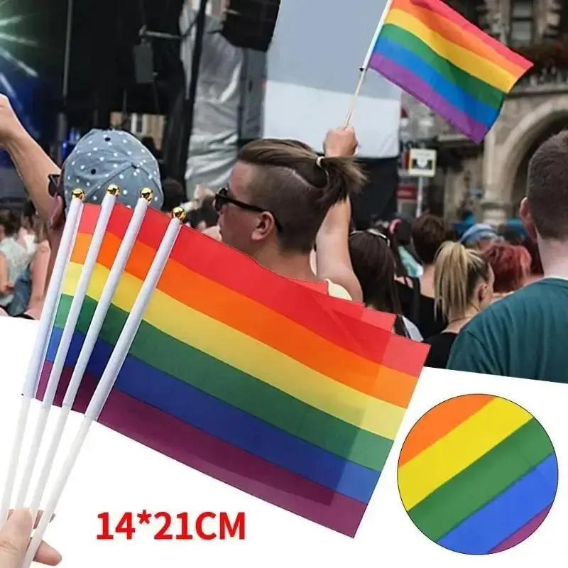 Duhová vlajka do ruky Lesba Gay Bisexuál Transgender LGBT Pride Vlajka 14x21cm Měsíc hrdosti