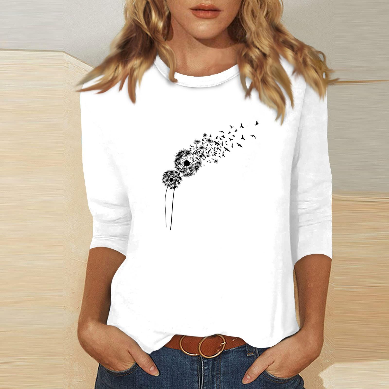 

Жіночий топ з круглим вирізом і рукавом 3/4 з принтом XL білий