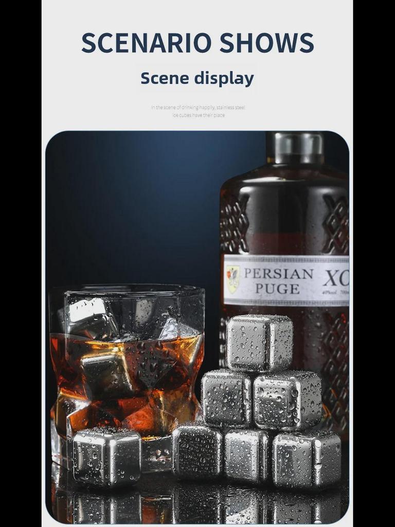 Stainless Steel Ice Cube Gift Set for Whiskey, Wine, and Beer
