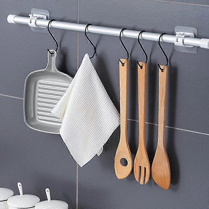 8pcs Adjustable Nail-free Curtain Rod Holder Clamp Hooks Self Adhesive Curtain Hanging Rod Brackets Fixed Hanging Clips