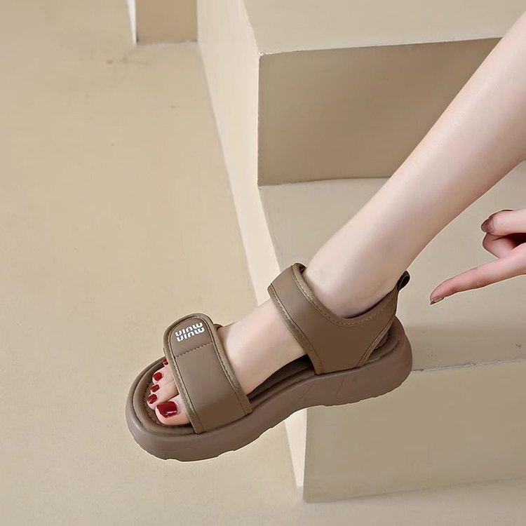 

Sports sandals women s 2025 new summer wear exquisite flat-bottomed sandals with skirts Velcro student soft bottom 40