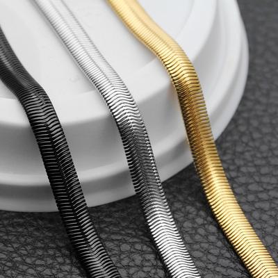 Collar de moda para hombre, collar plano de acero de titanio para cartílago, cadena de acero inoxidable chapada en oro.