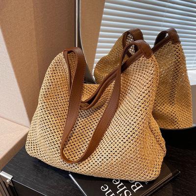 Large Capacity Simple Woven Bag Women's Summer Beach Vacation Tote Bag Niche Design Versatile Armpit Bag
