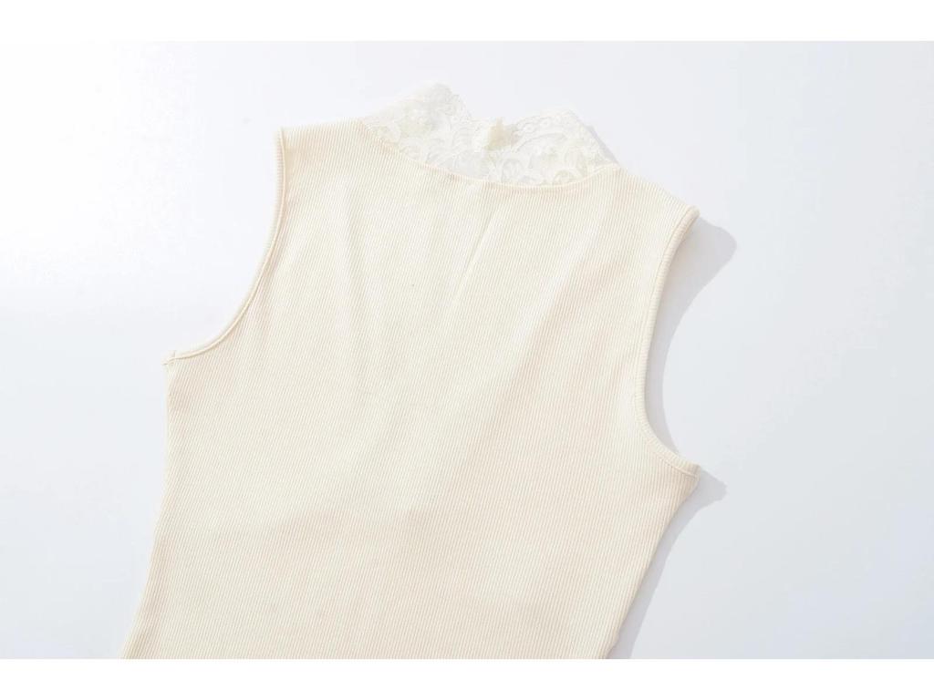 Lace V-Neck Ribbed Cotton Camisole: High-Elastic Slimming Tank for Spring/Summer 2025