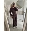 Womens Winter Casual Two-Piece Set Solid Color Zip-Up Top Straight Leg Pants Streetwear Outfit