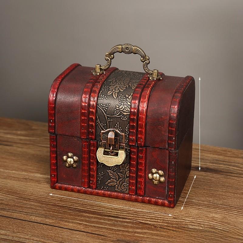 Wooden Box Jewelry With Lock For Dustproof Storage And Home Vintage Decoration