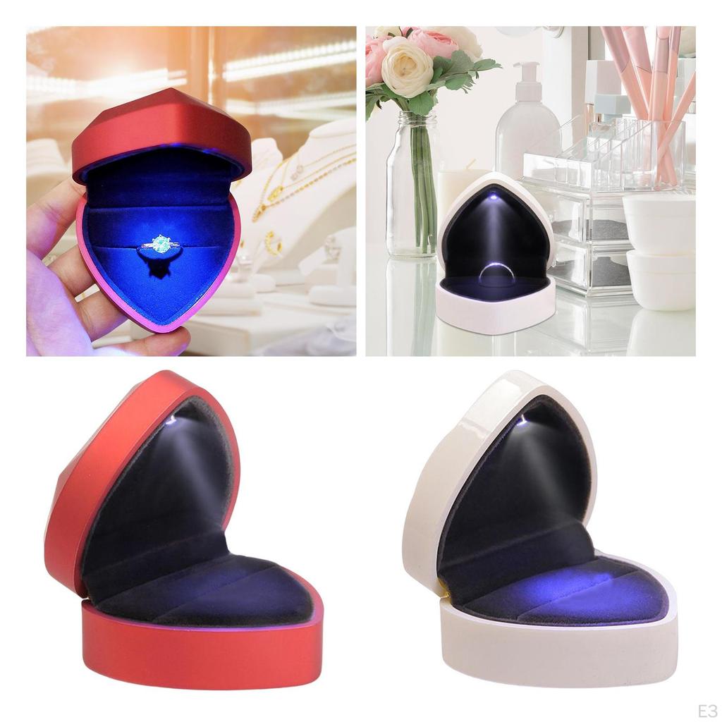 Heart Shaped Ring Box Holder, with LED Luxury Earring Storage Rings Bearer Display Wedding