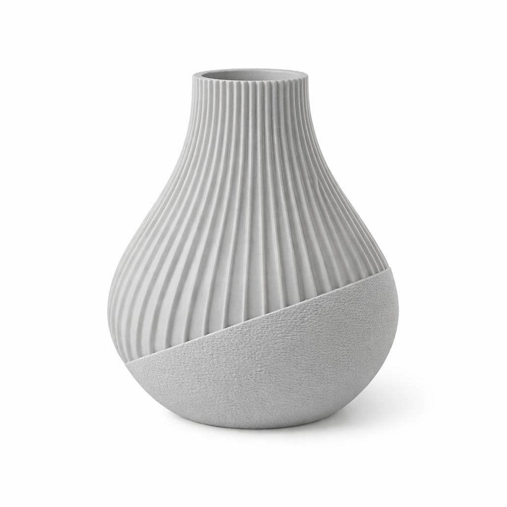 Gray decorative vase, grooved, modern japandi