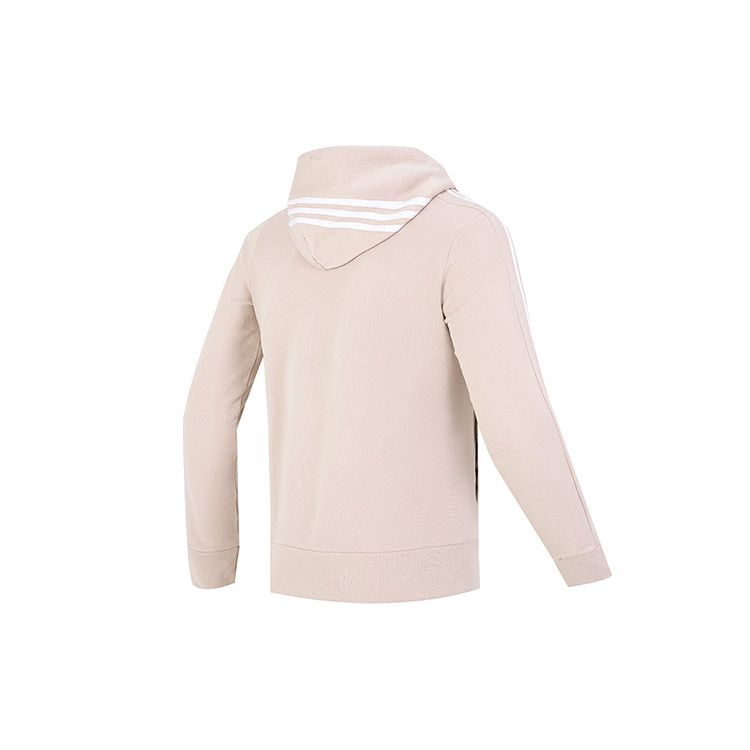 Adidas Základní francouzská froté mikina s kapucí na zip se 3 pruhy Wonder Taupe/Bílá Pánské Streetwear IC9839