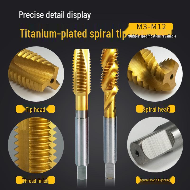 Titanium Plated Spiral Tap for Fine Thread - M4, M5, M6, M8, M12x1.25