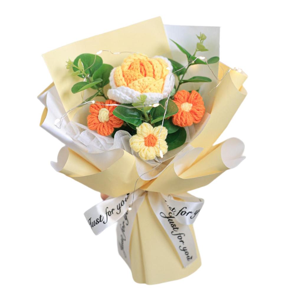 Crochet Flower Bouquet Already Made Decorative Decor Versatile Hand Woven Bouquet Knitted Flowers for Valentine's Day Festival