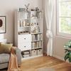 Bookshelf, 6-Tier, 120 x 30 x 200 cm, Storage Unit with 2 Drawers, Perforated Panel, White