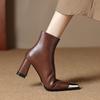 Fashion 2025 NEW Autumn Women Boots Split Leather Square Heel Women Shoes Pointed Toe High Heel Mid-calf Modern Boots