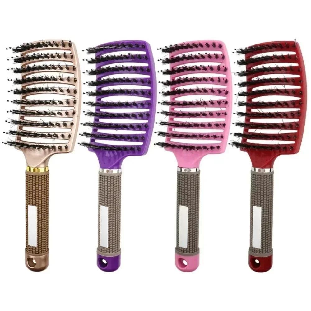 Women Magical Brush Detangler Detangling Boar Bristle Hair Brush Arched Design