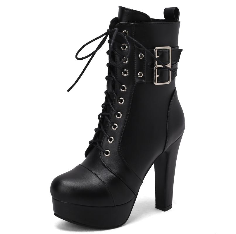 Fashion Fashion Women's Ankle Boots 2024 Winter Shoes Sexy Lace Up Buckle Short Boot Female White Black Heels Party Shoes Large Size 50