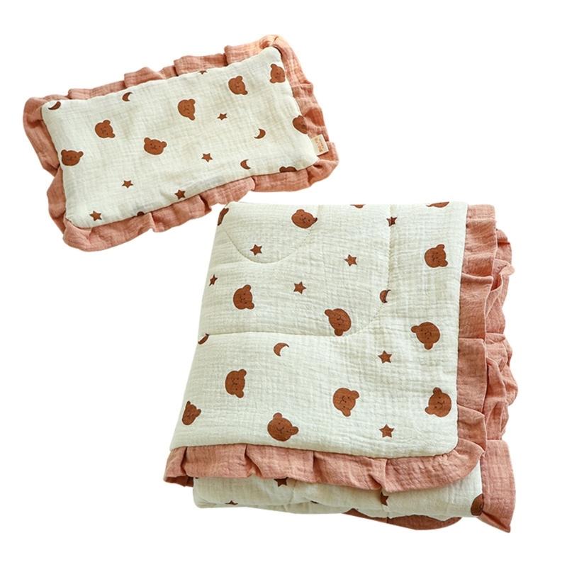 Baumwolle Flaches Kissen Rüschenkante Kissen Atmungsaktive Babybettwäsche Füllung mit Lieblich Musterdesign für Säuglinge Neugeborene